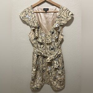 Vintage Y2K bebe Cream Floral Mini Dress Size Large Boho Feminine Ruffles